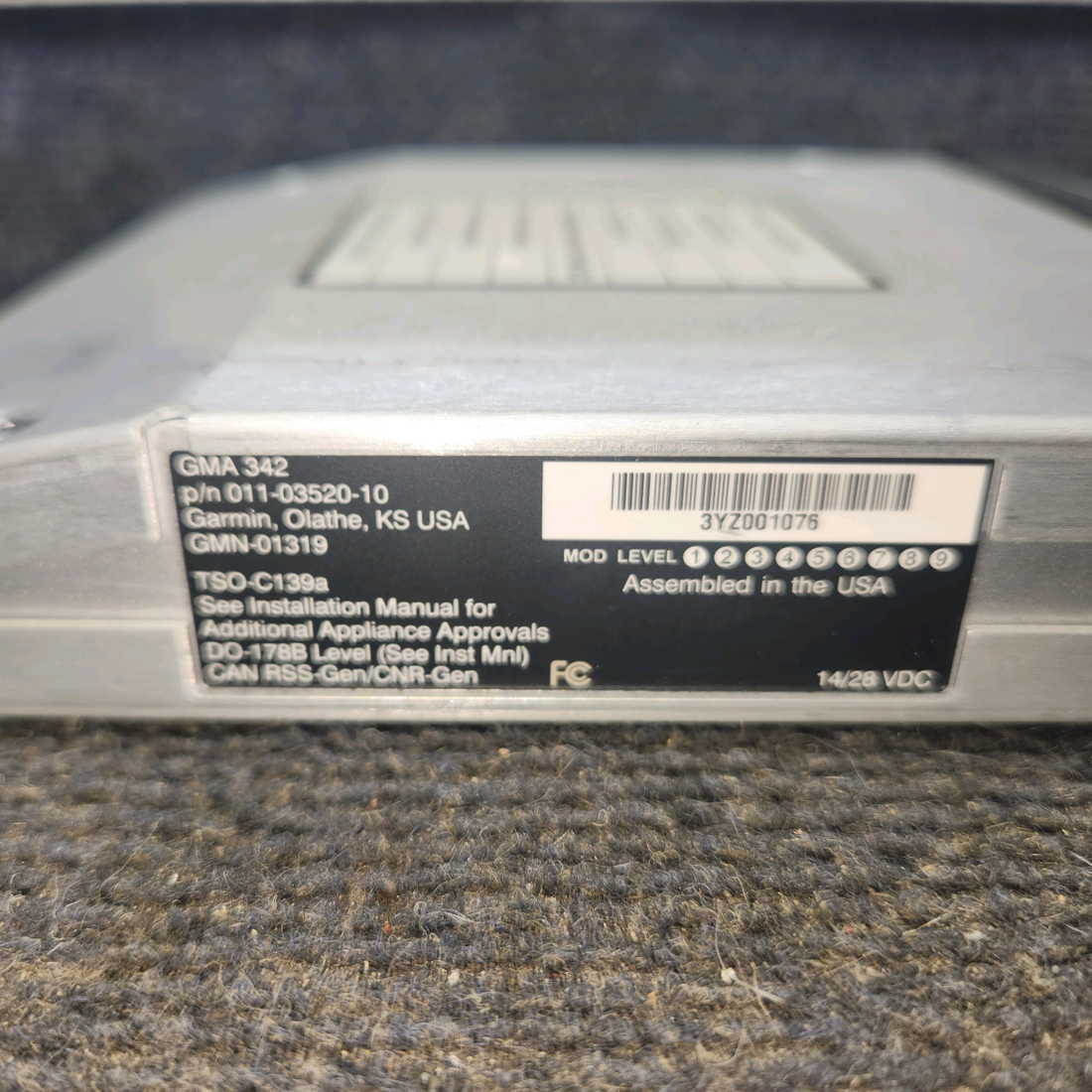 Used aircraft parts for sale, 011-03520-10 Garmin GMA-342 piper PA-28-181 Audio Panel with Tray (14/28 Volts)