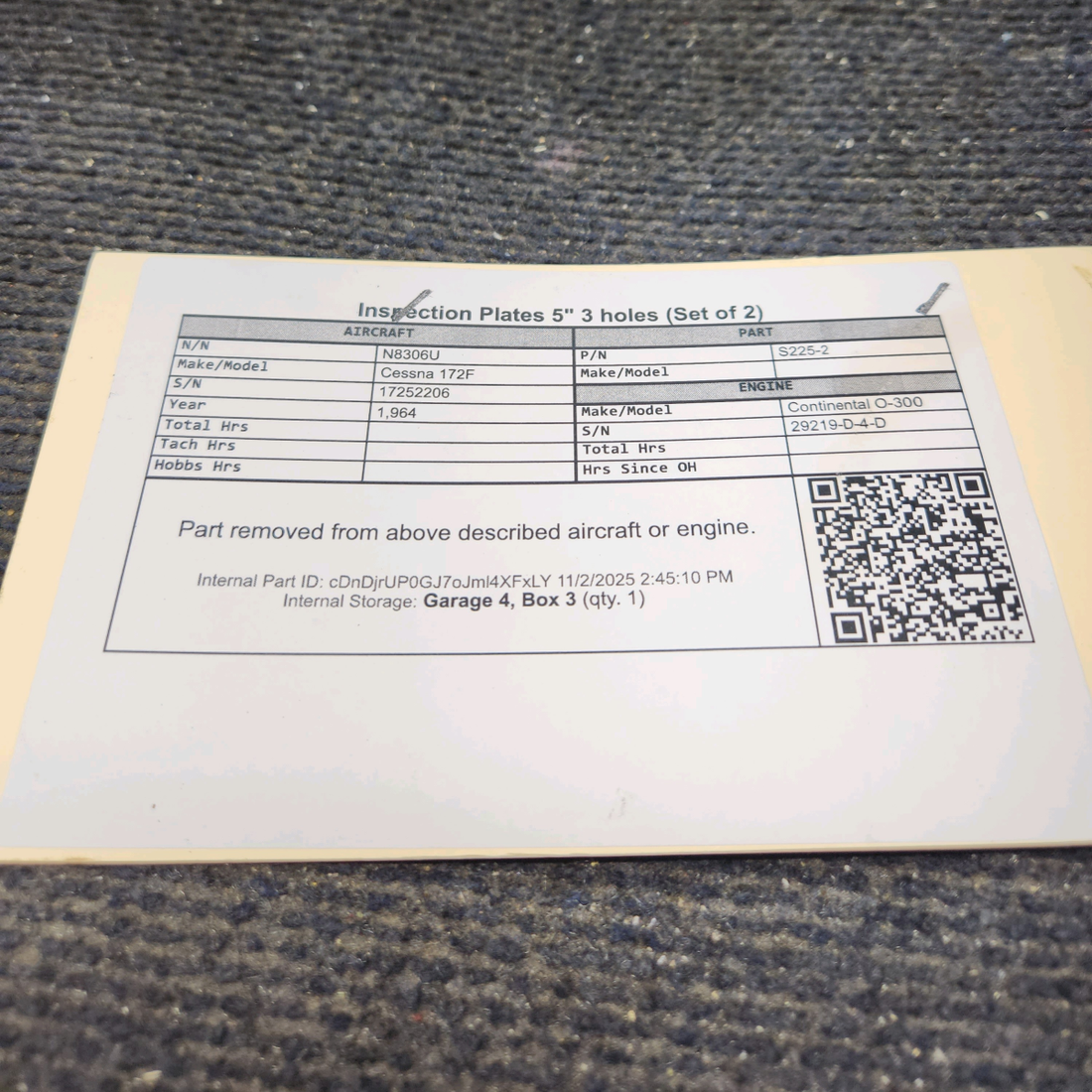 Used aircraft parts for sale, S225-2 Cessna 172F Inspection Plates - 5", 3 holes (Set of 2)