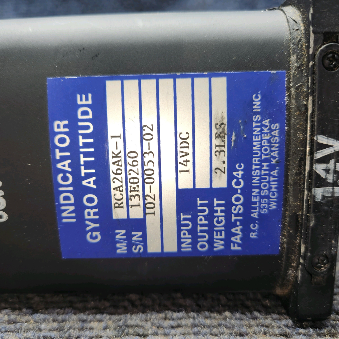 Used aircraft parts for sale, 102-0053-02 R.C. Allen Electric Beechcraft 35-33 Attitude Gyro Indicator w/ Connector