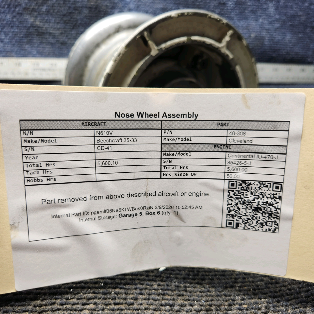 Used aircraft parts for sale, 40-308 Cleveland Beechcraft 35-33 Nose Wheel Assembly 5.00-5