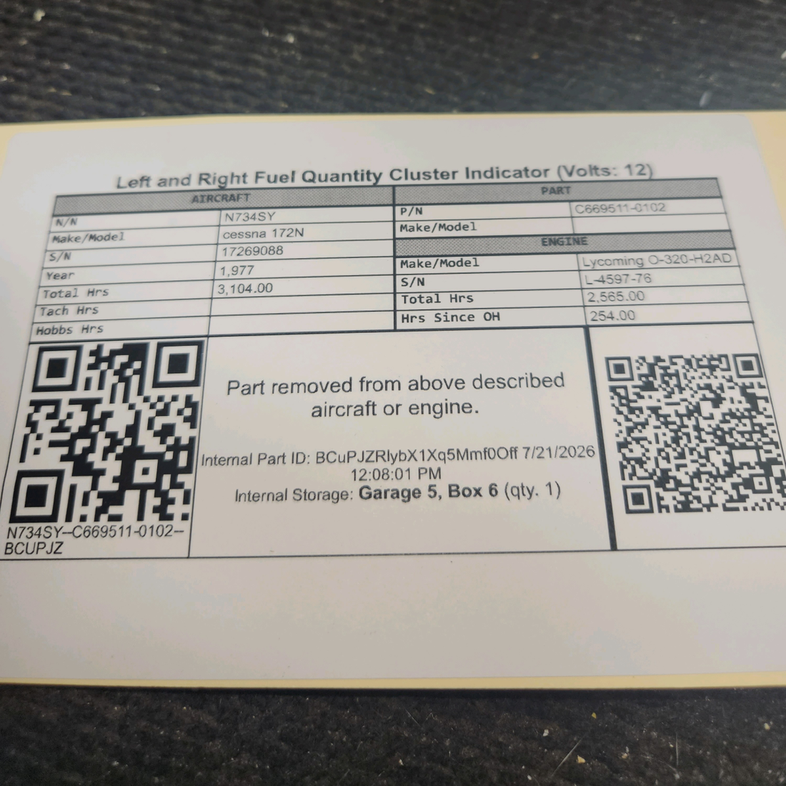 Used aircraft parts for sale, C669511-0102 cessna 172N Fuel Quantity Indicator Cluster – LH & RH (12V)