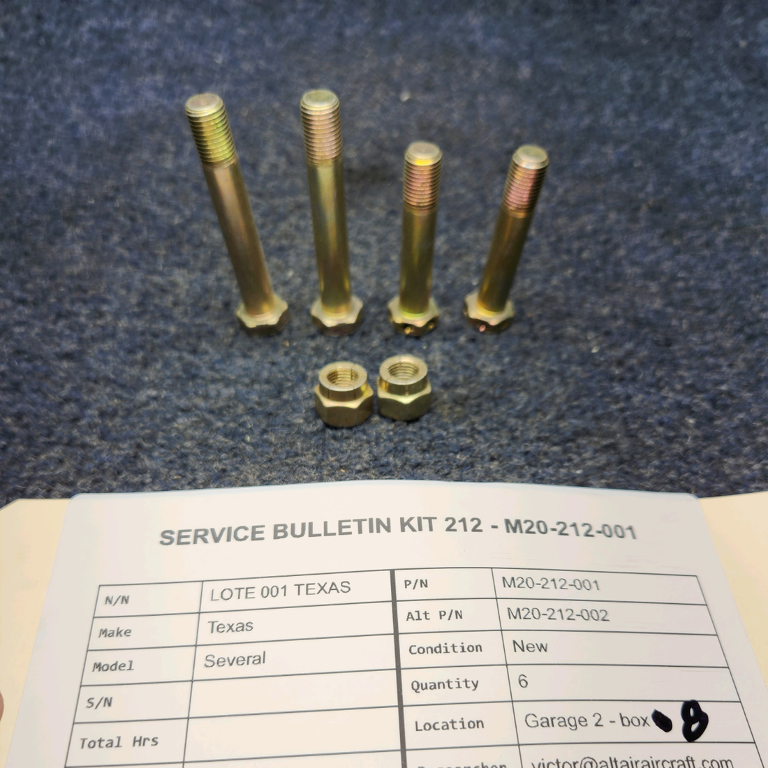 Used aircraft parts for sale, M20-212-001 Mooney Texas Several SERVICE BULLETIN KIT 212 - M20-212-001