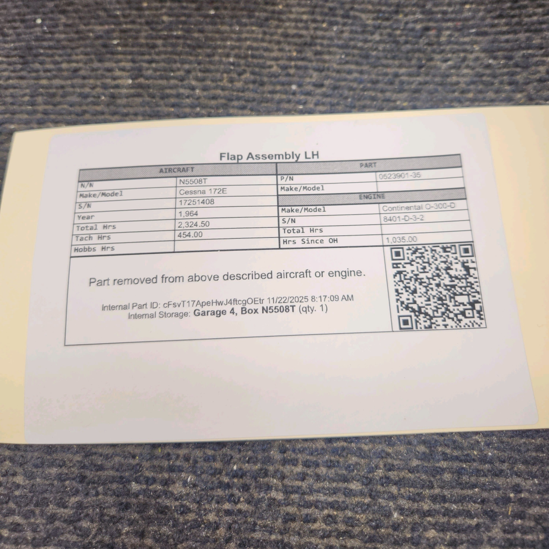 Used aircraft parts for sale, 0523901-35 Cessna 172E Flap Assembly - LH