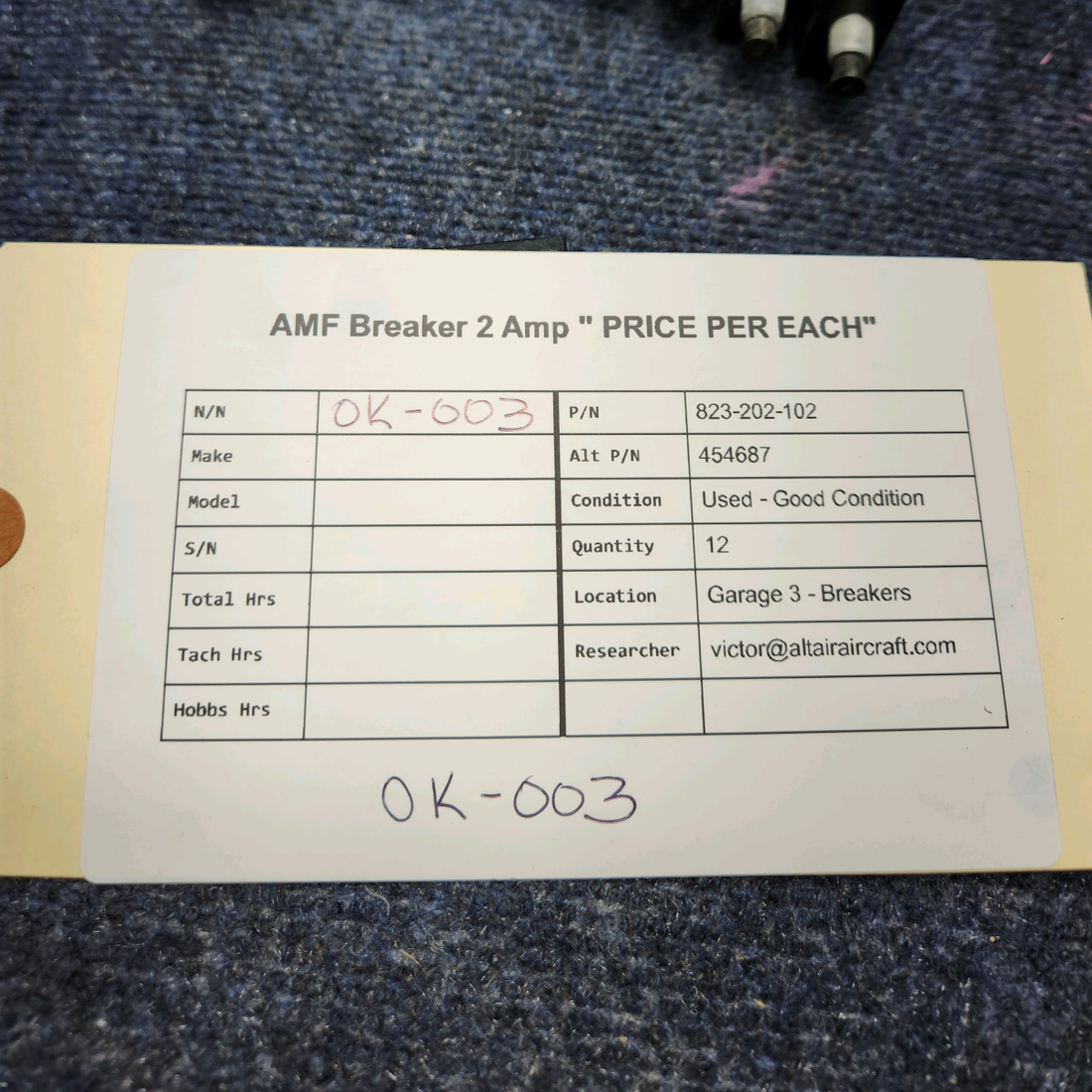 Used aircraft parts for sale, 823-202-102 Wood Piper pa-31T AMF BREAKER 2 AMP " PRICE PER EACH"