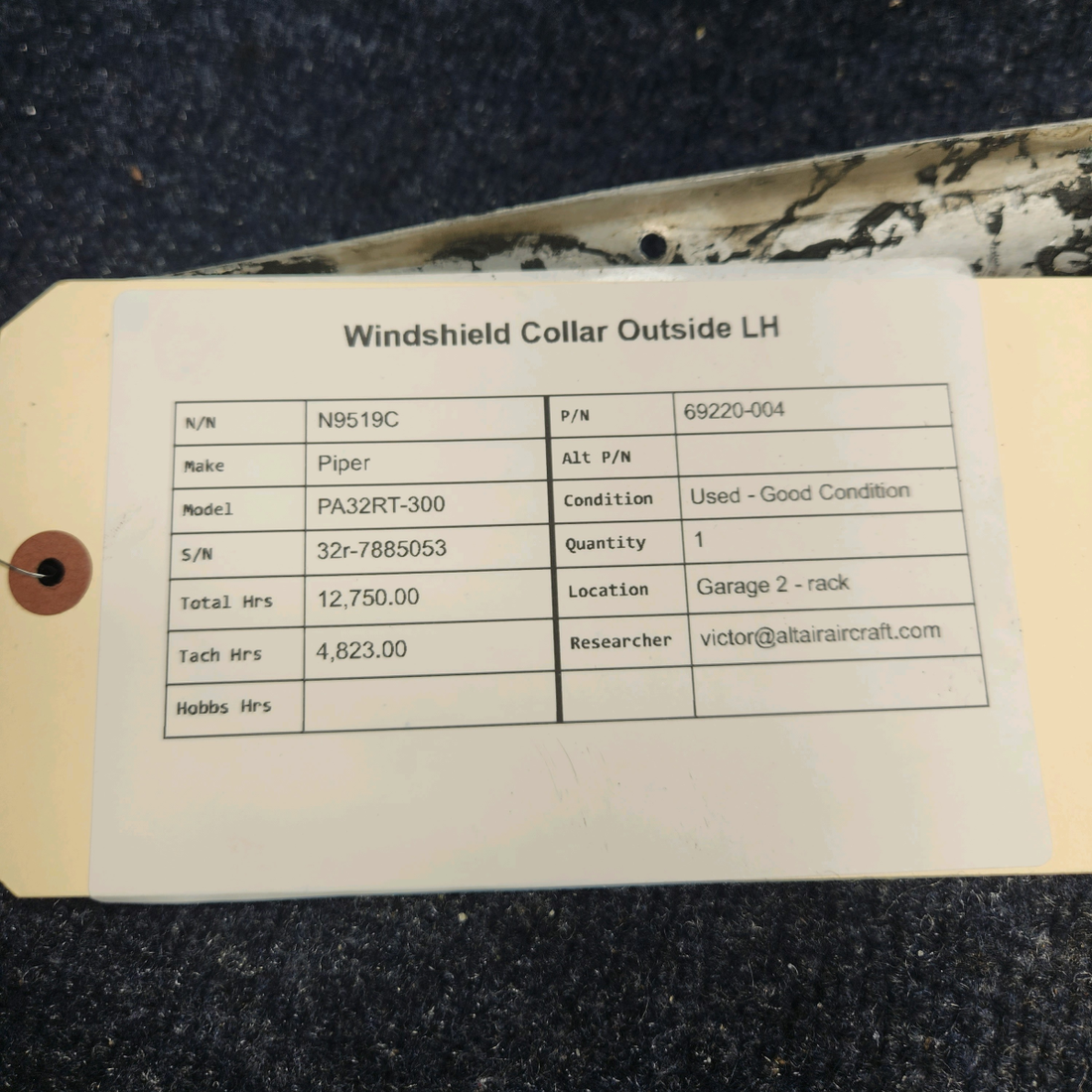 Used aircraft parts for sale, 69220-004 Piper PA32RT-300 WINDSHIELD COLLAR OUTSIDE LH