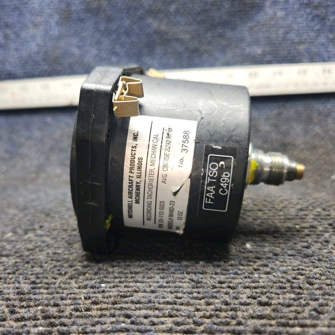 Used aircraft parts for sale, D1-112-5023 Mitchell Piper PA-28-140 RPM Recording Tachometer (Hours: 0081.8)
