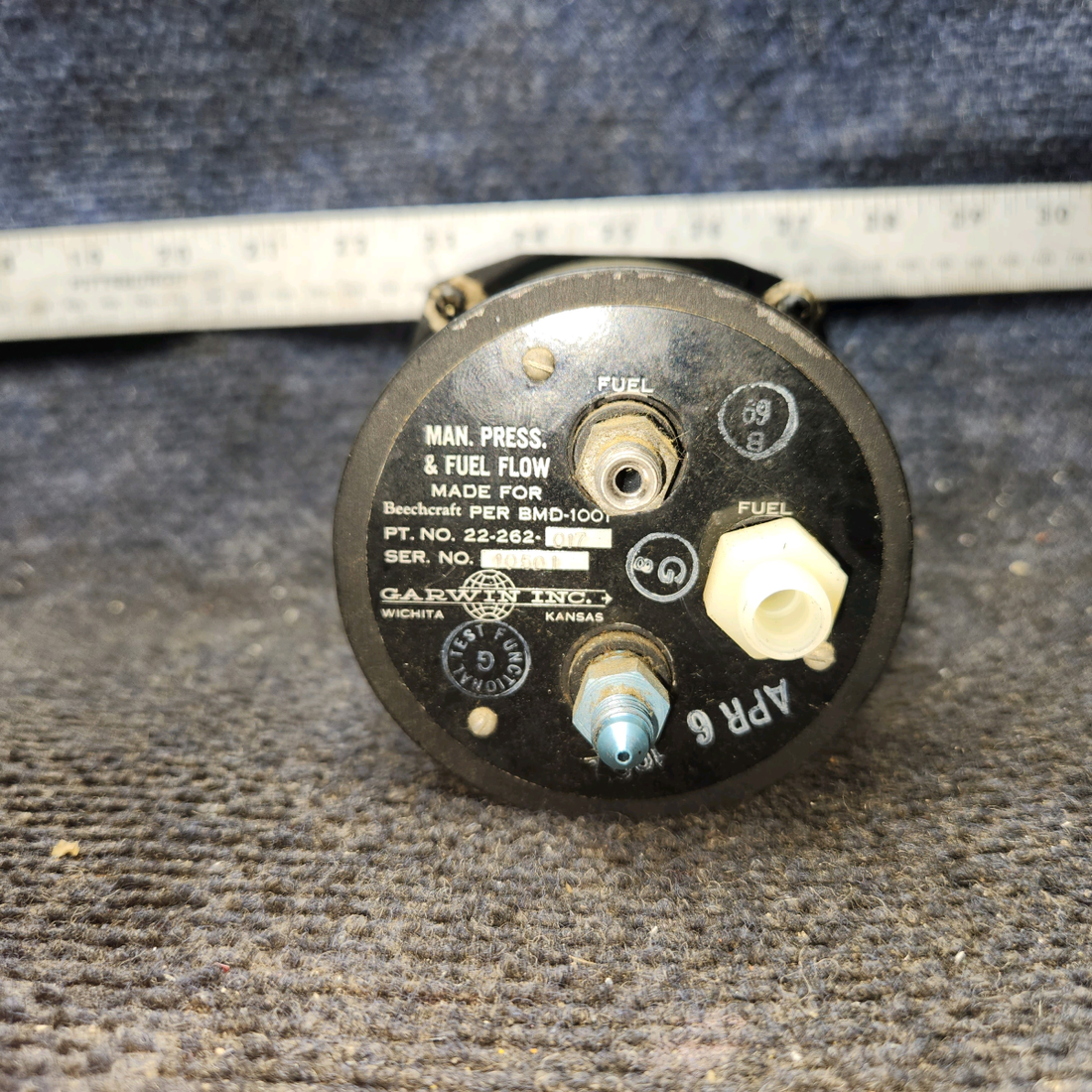 Used aircraft parts for sale, 22-262-017 Garwin Beechcraft 35-33 Manifold Pressure Gauge and Fuel Flow Indicator