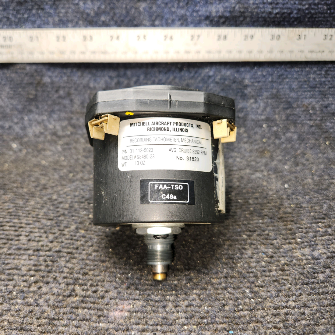Used aircraft parts for sale, D1-112-5023 Mitchell Aircraft Production, Inc. Beechcraft C23 SUNDOWNER Recording Tachometer, Mechanical
