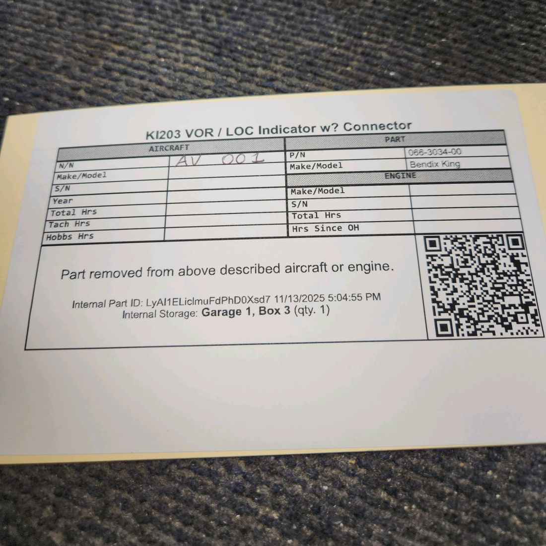 Used aircraft parts for sale, 066-3034-00 Bendix King KI-203 Mooney M20J VOR LOC Indicator w Connector