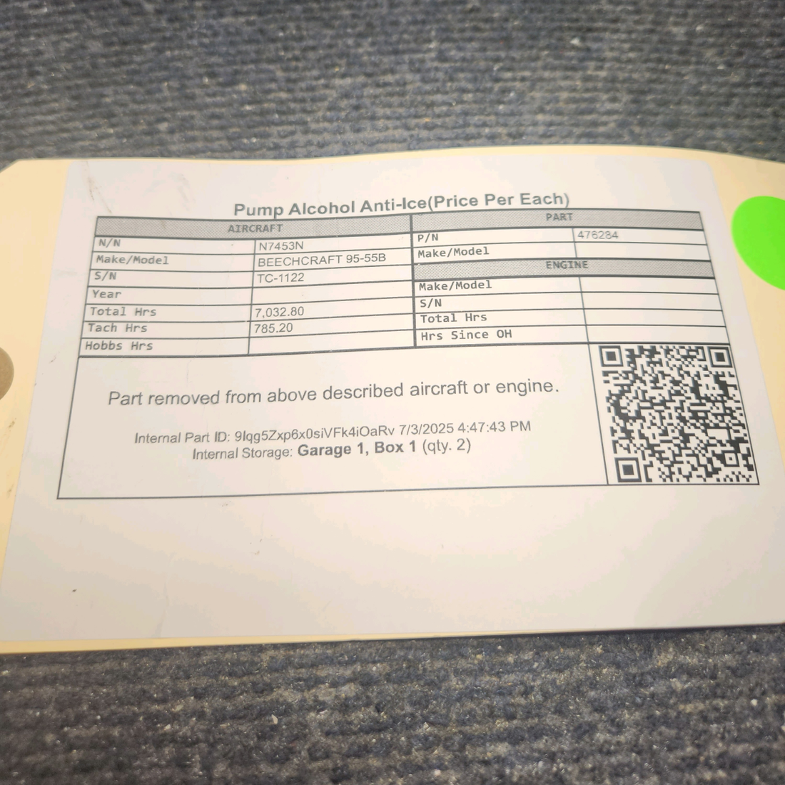 Used aircraft parts for sale, 476-284 BEECHCRAFT 95-55B Electric Fuel Pump -Price per Each