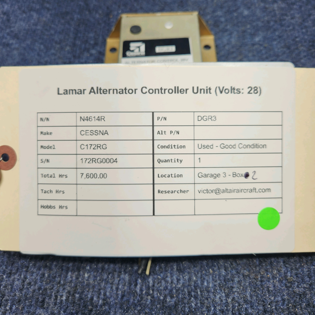 Used aircraft parts for sale, DGR3 CESSNA C172RG LAMAR ALTERNATOR CONTROLLER UNIT (VOLTS: 28)