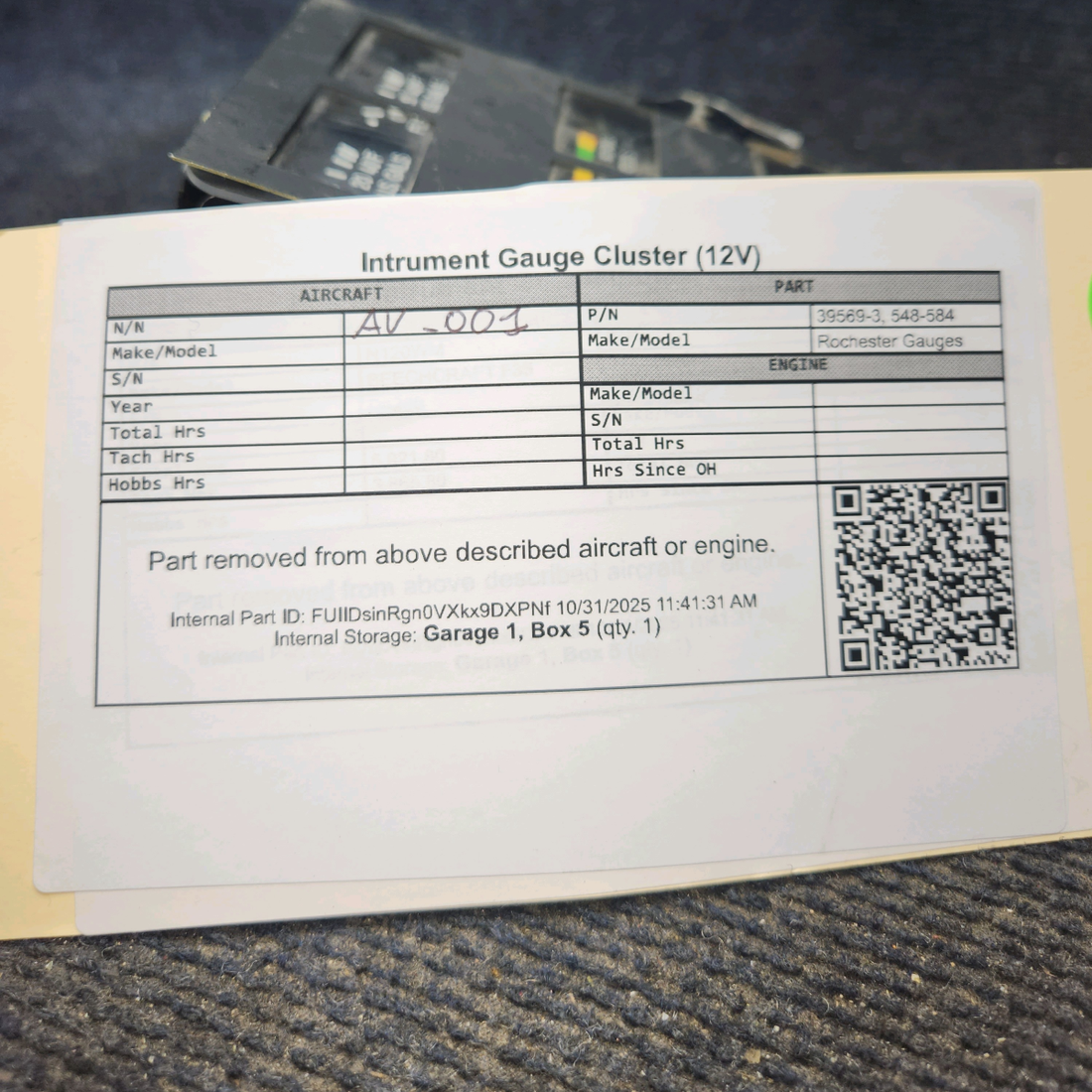 Used aircraft parts for sale, 39569-003 Rochester Gauges Piper PA34-220T Intrument Gauge Cluster (12V)
