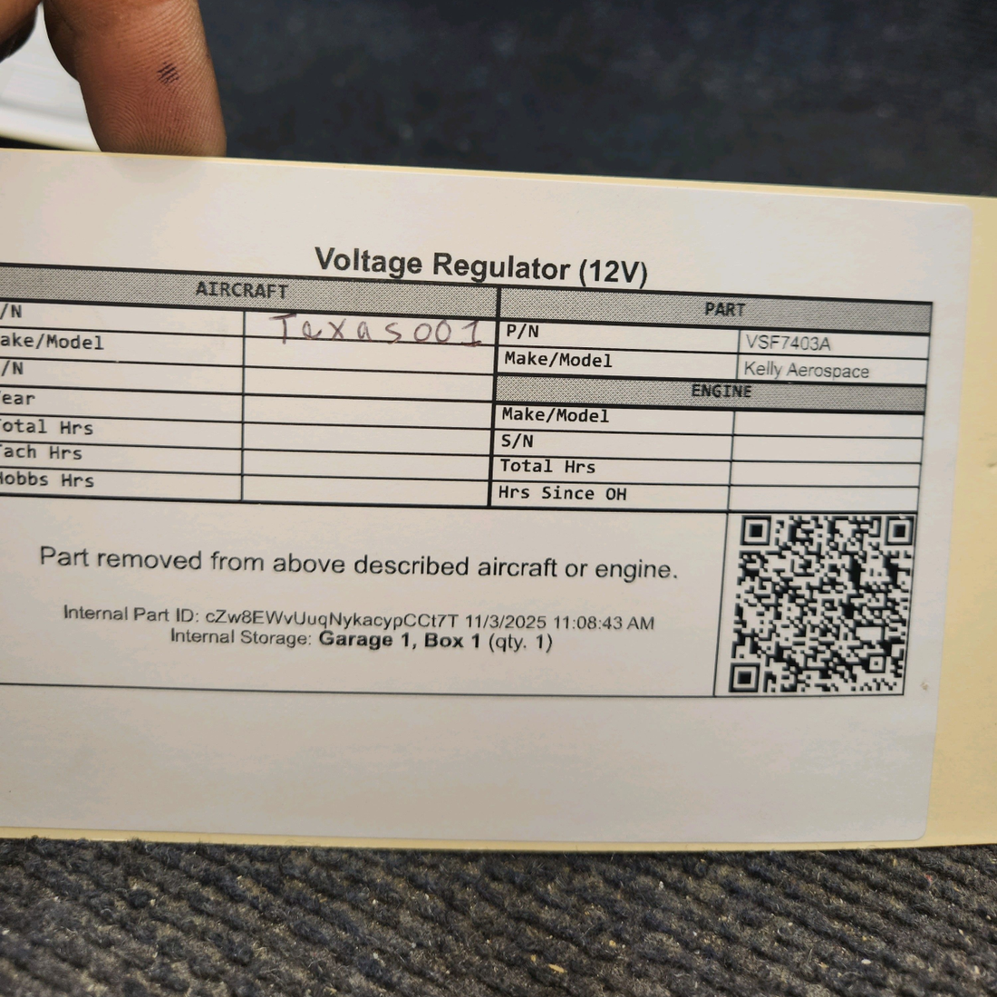 Used aircraft parts for sale, VSF7403A Kelly Aerospace Voltage Regulator (12V)