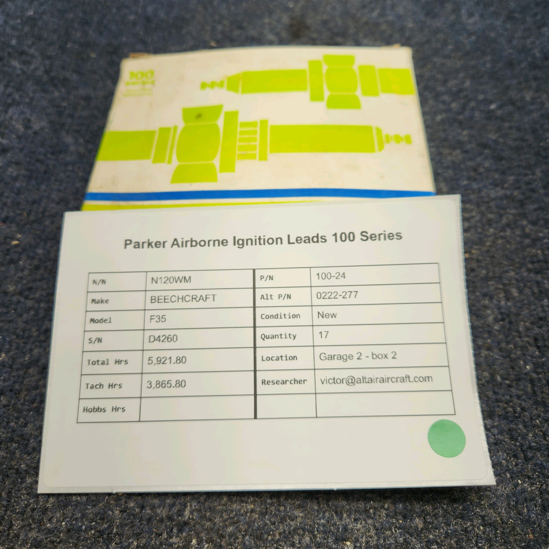 Used aircraft parts for sale, 100-24 BEECHCRAFT F35 PARKER AIRBORNE IGNITION LEADS 100 SERIES