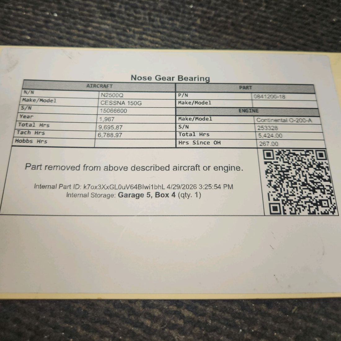 Used aircraft parts for sale, 0841200-18 cessna 150G Nose Gear Bearing