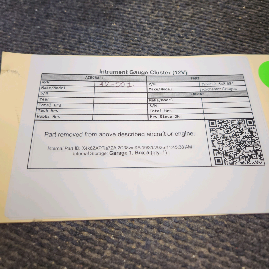 Used aircraft parts for sale, 39569-003 Rochester Gauges Piper PA34-220T Intrument Gauge Cluster (12V)