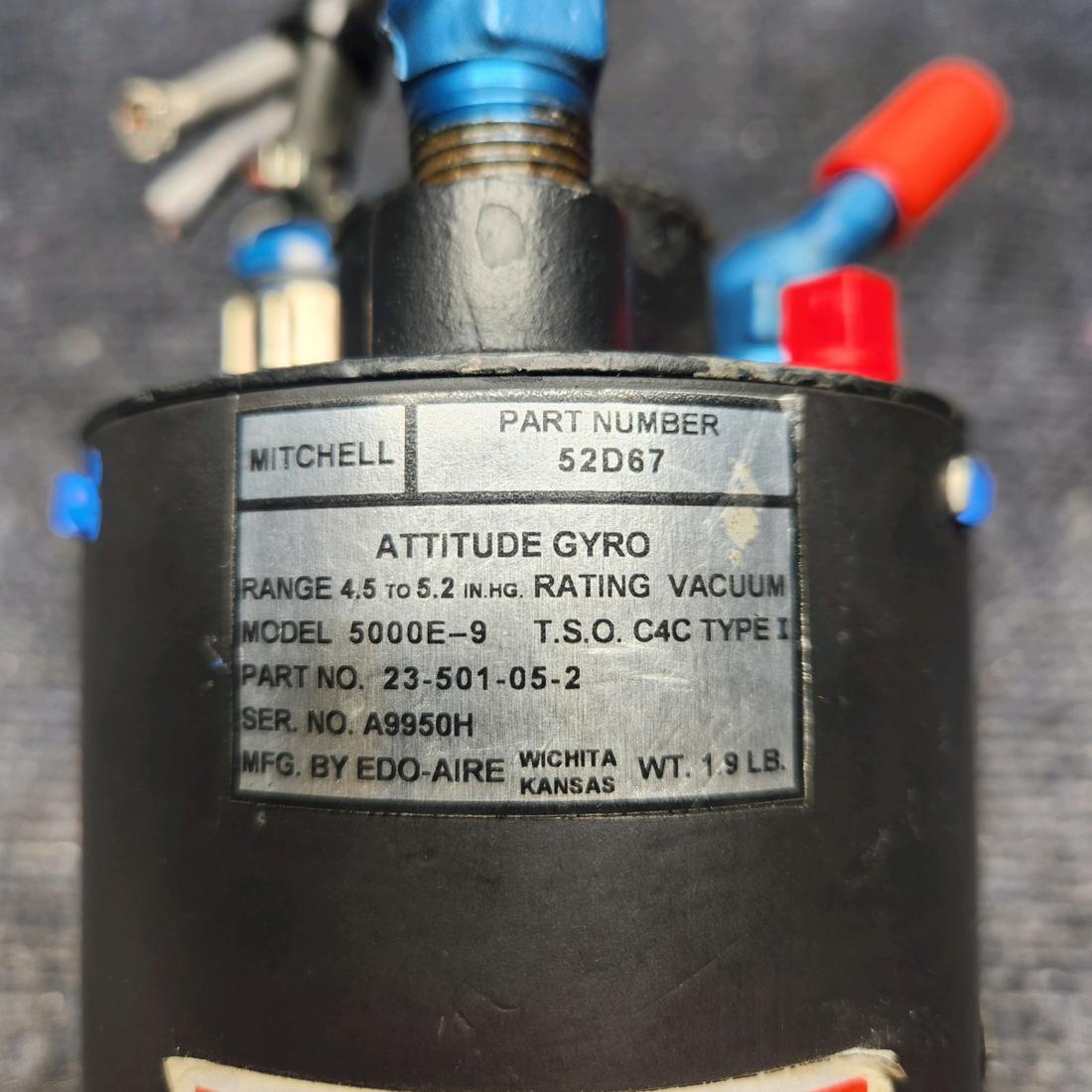 Used aircraft parts for sale, 52D67 Mitchell Industries 52D67 MOONEY M20J - Year 1978 ATTITUDE GYRO - OVERHAUL DATE08/01/2021.
