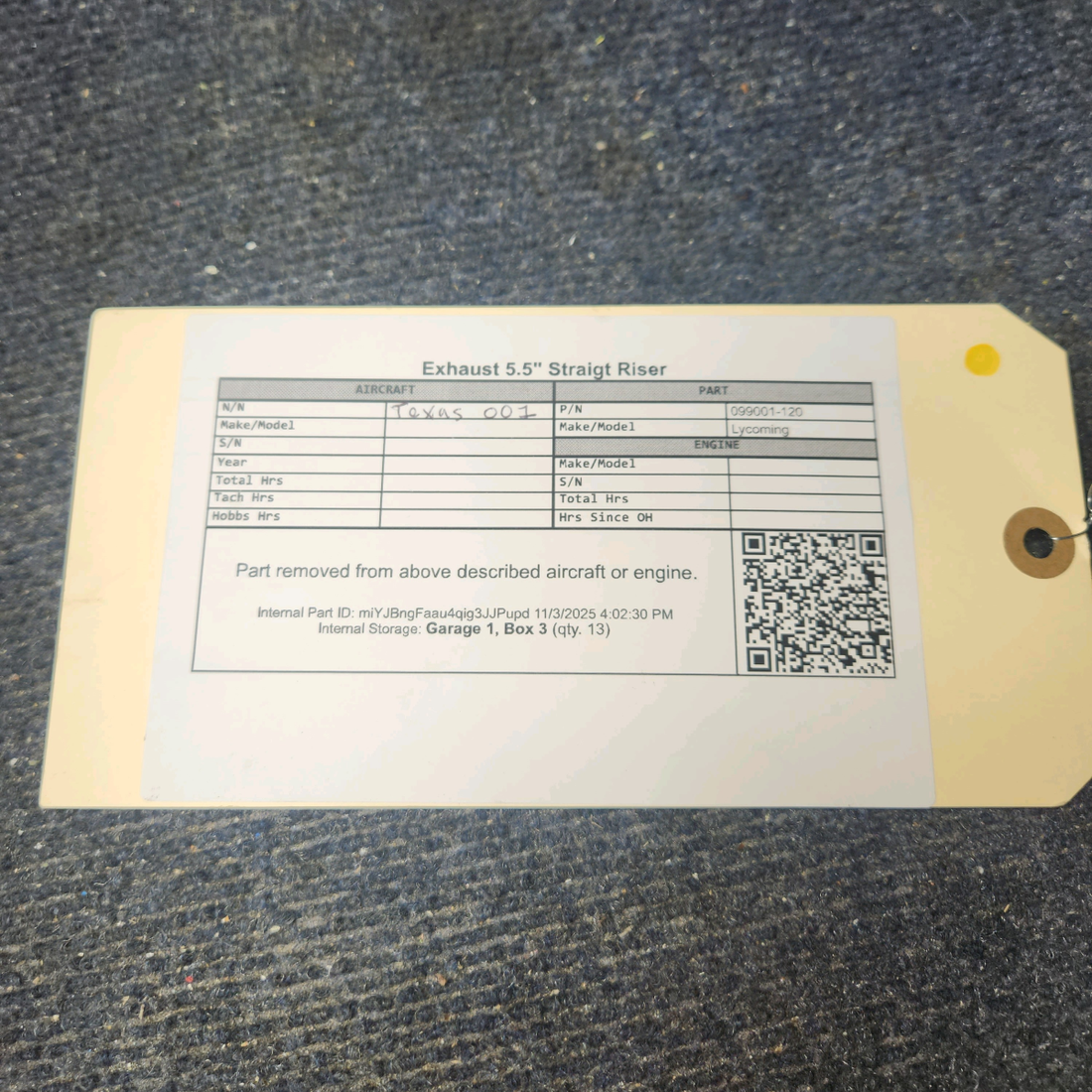 Used aircraft parts for sale, 099001-120 Lycoming Exhaust 5.5" Straigt Riser