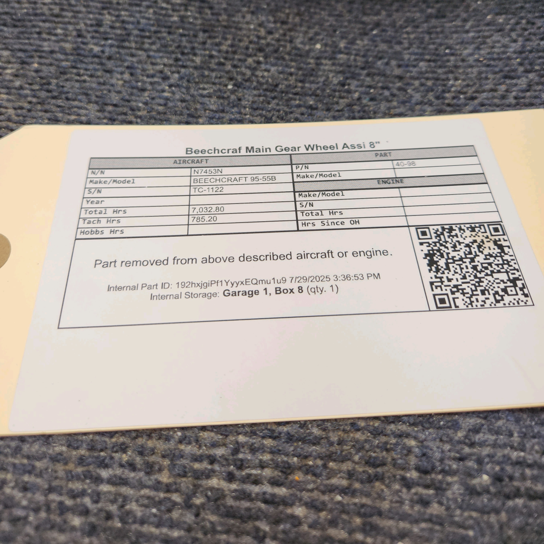 Used aircraft parts for sale, 40-98 BEECHCRAFT 95-55B Main Gear Wheel Assembly – 8"