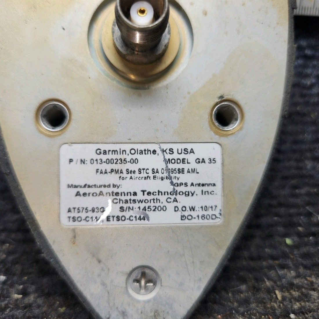 Used aircraft parts for sale, 013-00235-00 Garmin GA-35 piper PA-28-181 WAAS GPS Antenna