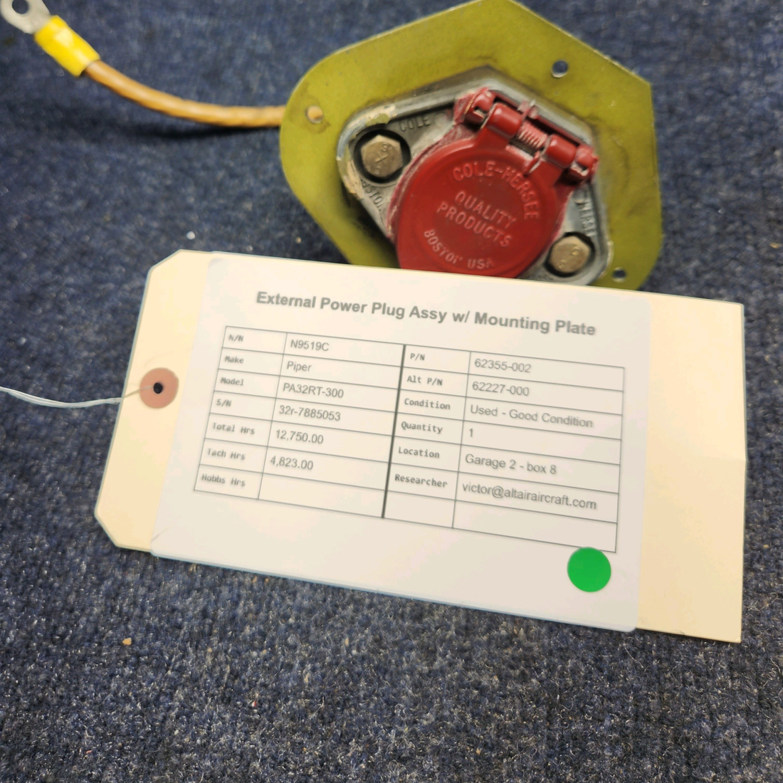 Used aircraft parts for sale, 62355-002 Piper PA32RT-300 EXTERNAL POWER PLUG ASSY W/ MOUNTING PLATE