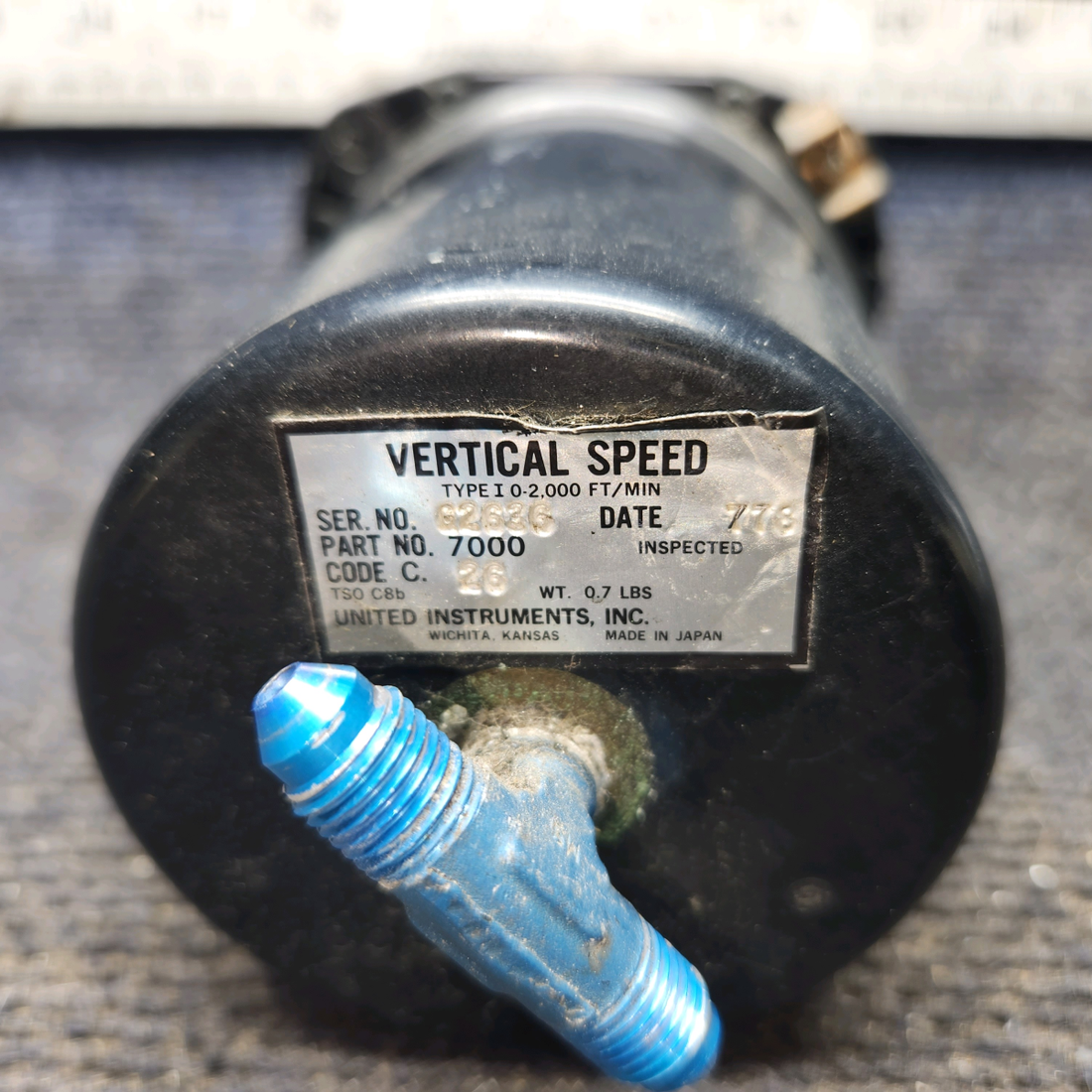 Used aircraft parts for sale, 7000 United Instruments piper PA-28-181 Vertical Speed Indicator