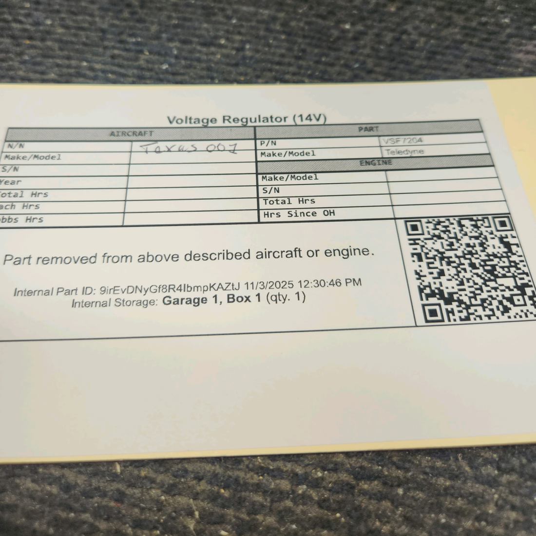 Used aircraft parts for sale, VSF7204 Teledyne Voltage Regulator (14V)