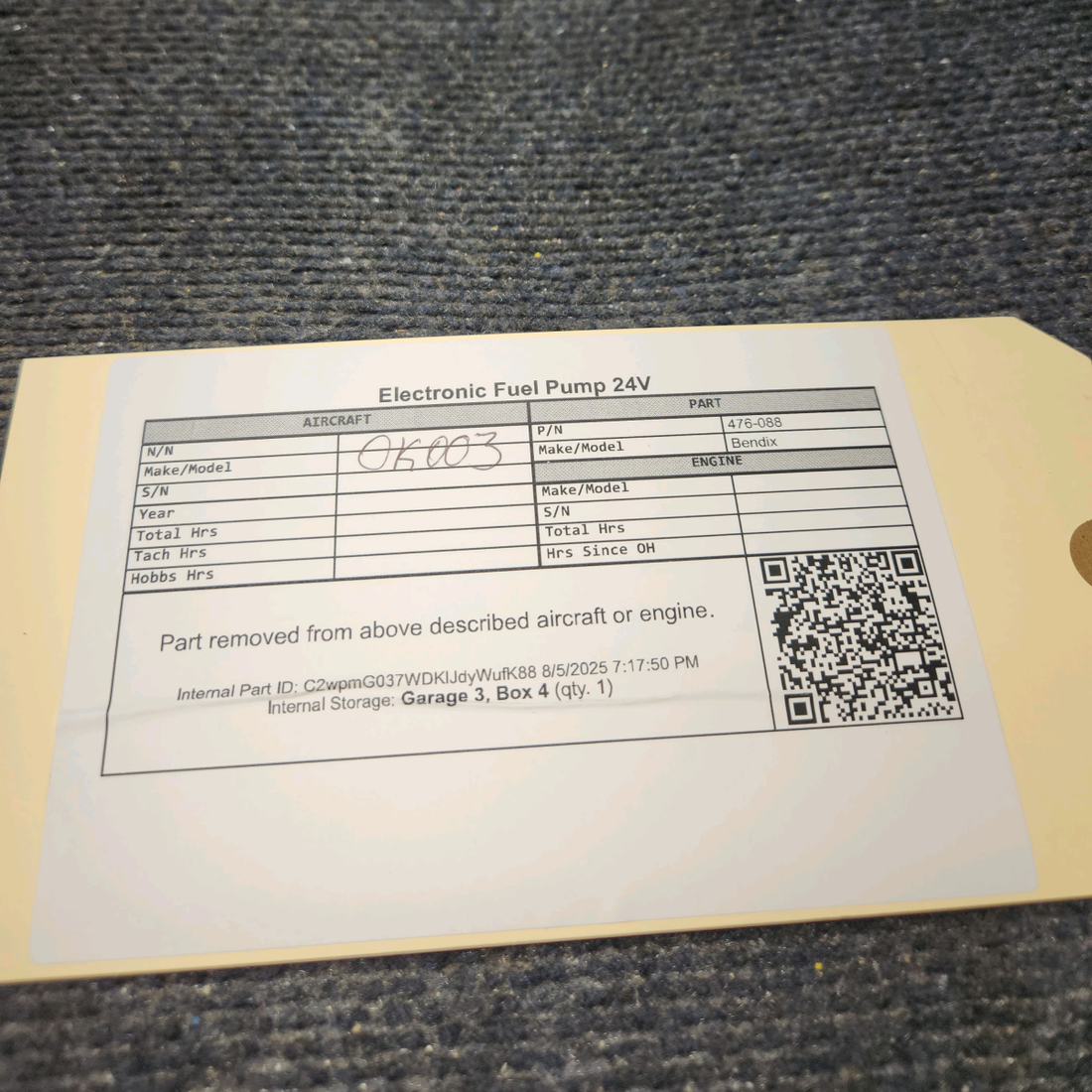 Used aircraft parts for sale, 476-088 Bendix Electronic Fuel Pump 24V