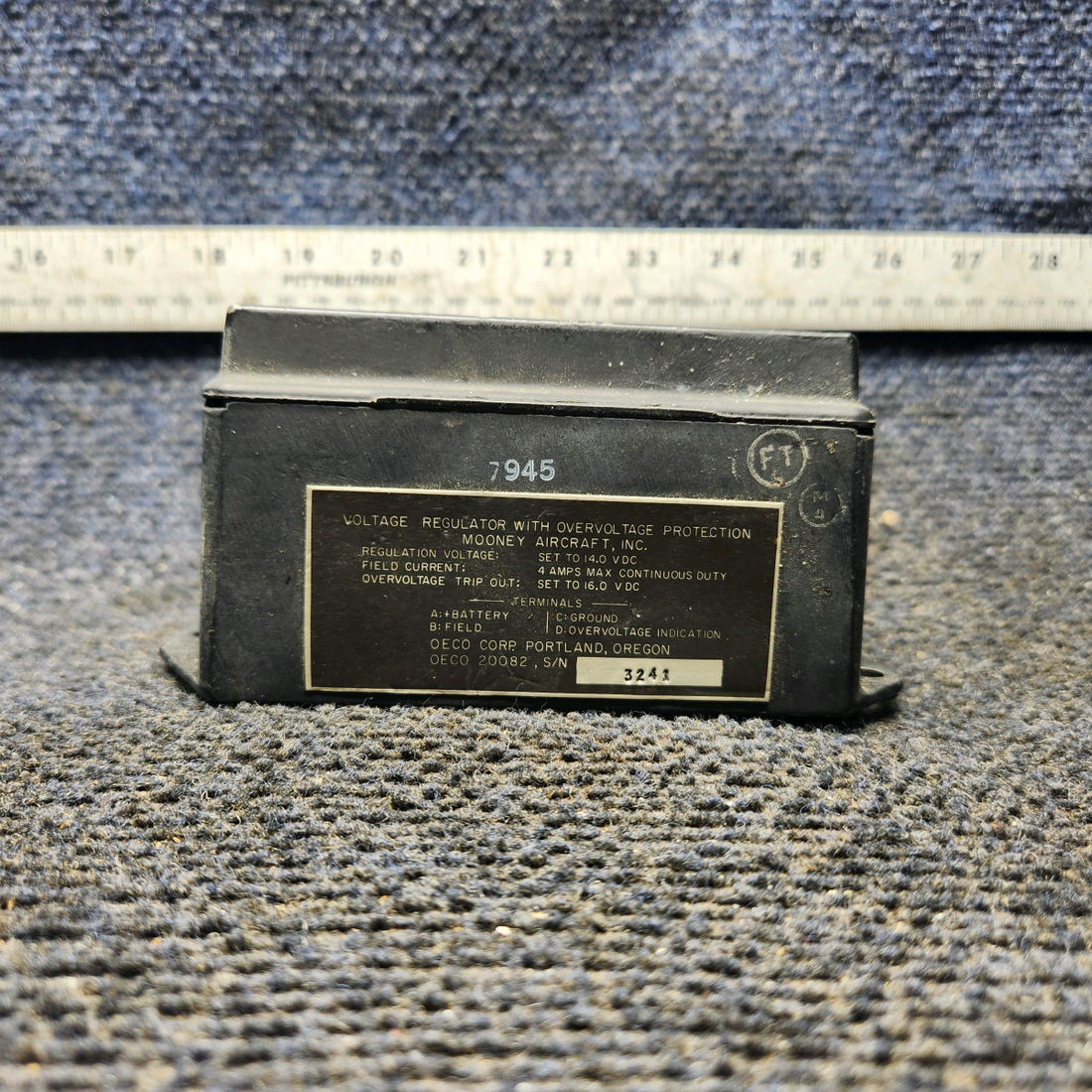Used aircraft parts for sale, OECO20218 Mooney Voltage Regulator Overflow Protection (14V)