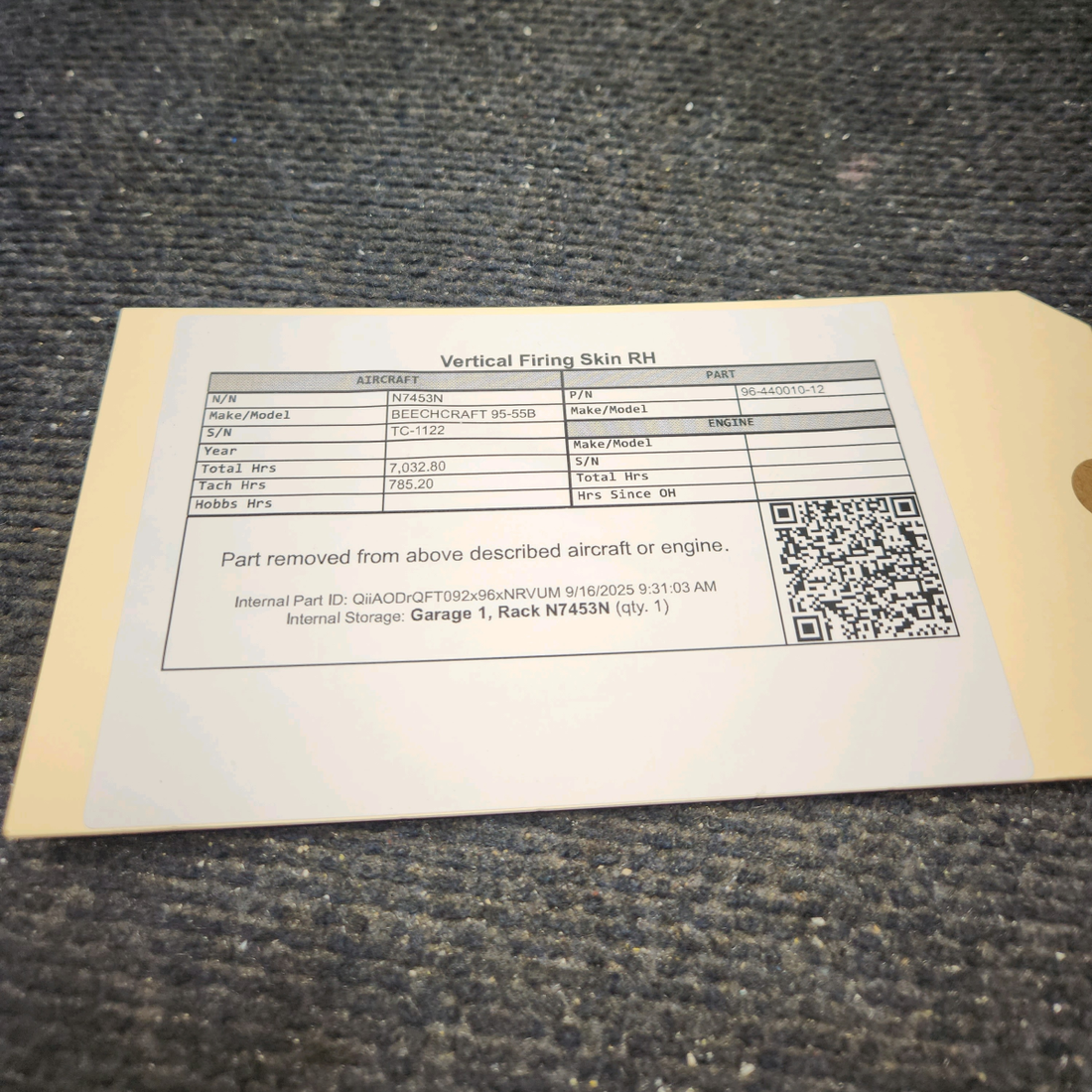 Used aircraft parts for sale, 96-440010-12 BEECHCRAFT 95-55B Vertical Fairing Skin - RH