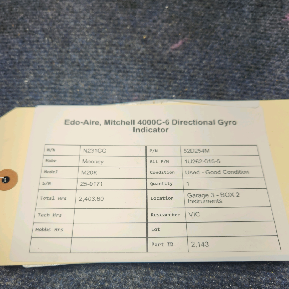 Used aircraft parts for sale, 52D254M Century Mooney M20K EDO-AIRE, MITCHELL 4000C-6 DIRECTIONAL GYRO INDICATOR