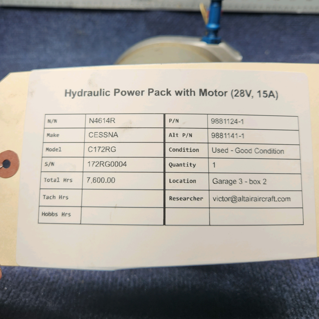 Used aircraft parts for sale, 9881124-1 CESSNA C172RG HYDRAULIC POWER PACK WITH MOTOR 28V, 15A