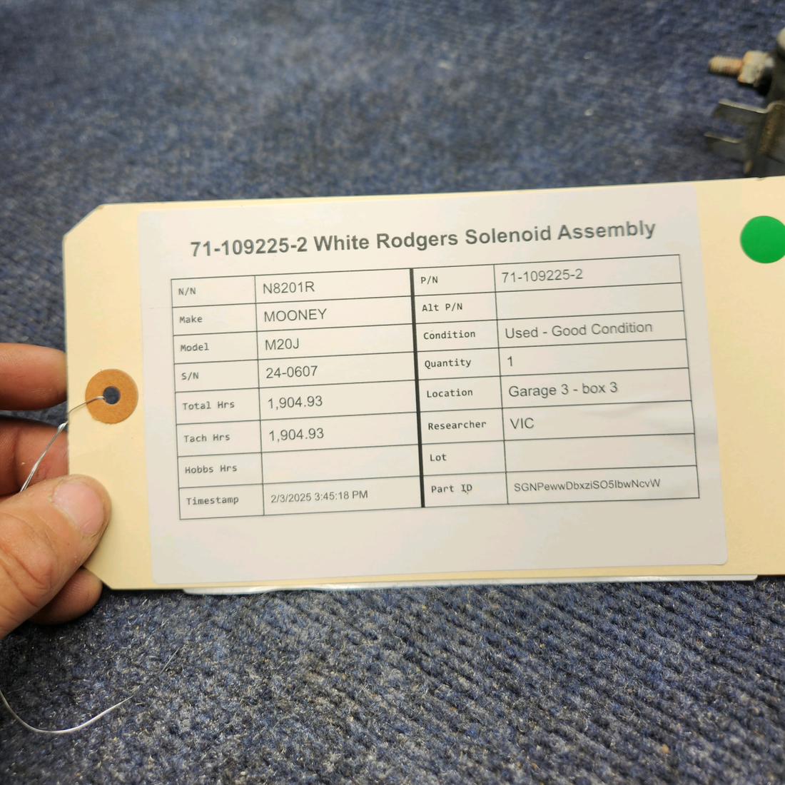 Used aircraft parts for sale, 71-109225-2 White Rodgers MOONEY M20J SOLENOID ASSEMBLY