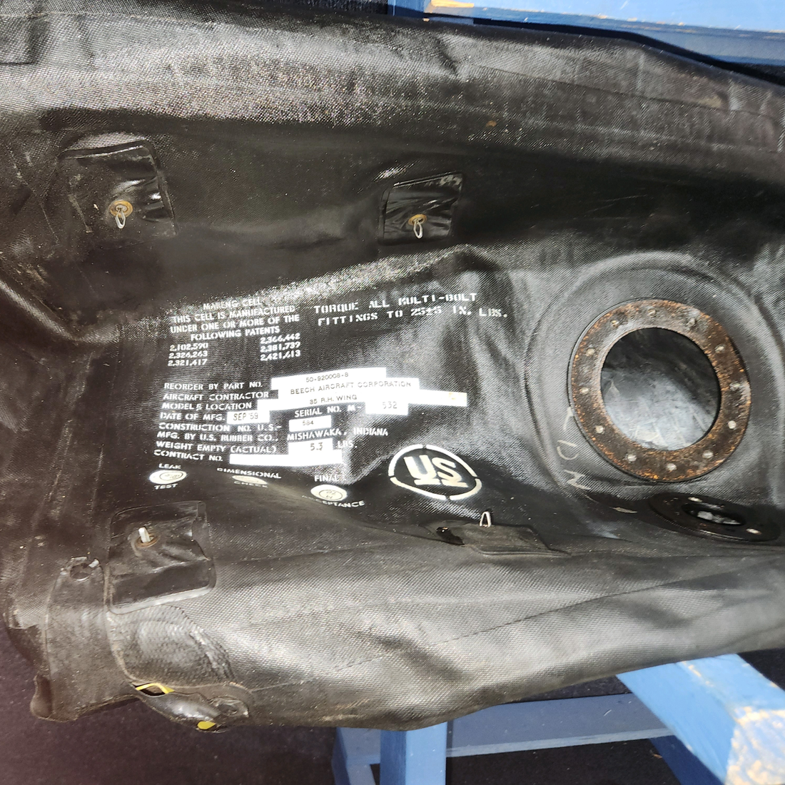 Used aircraft parts for sale, 96-380046-10 Beechcraft 35-33 25-Gallon Main Fuel Cell – RH
