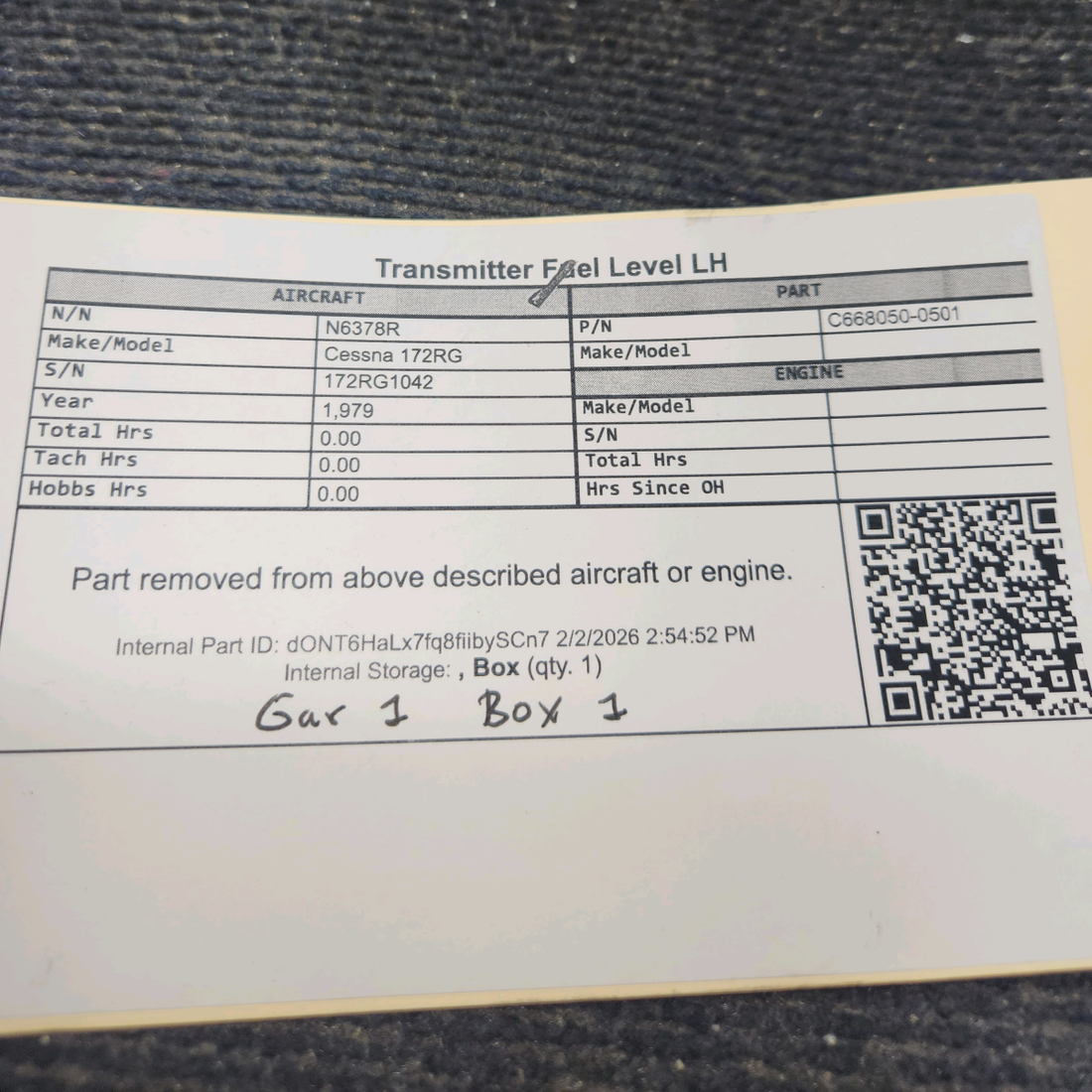 Used aircraft parts for sale, C668050-0501 Cessna 172RG Transmitter Fuel Level LH