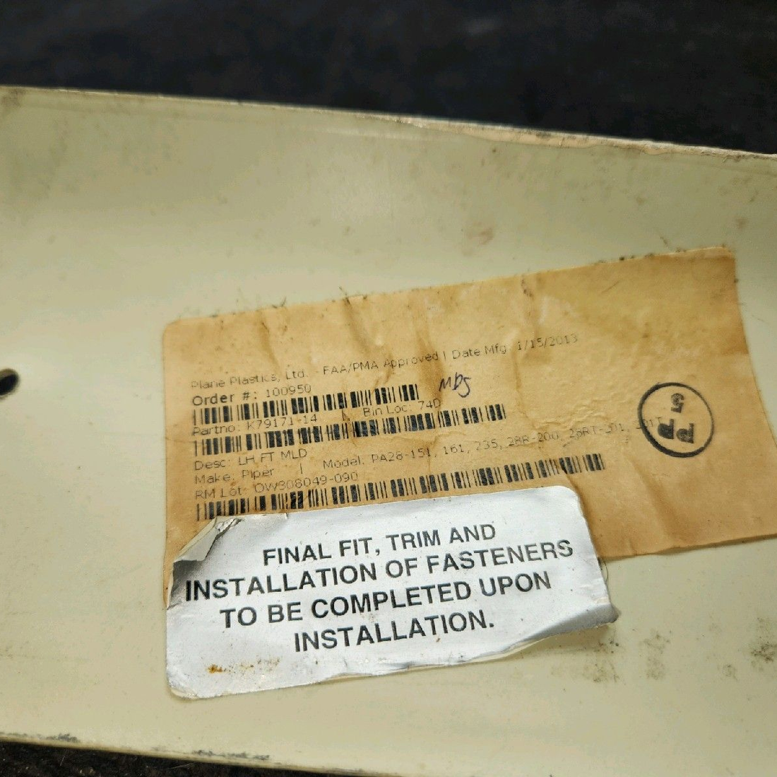 Used aircraft parts for sale, 79171-014 piper PA-28-181 Front LH Window Frame Cover