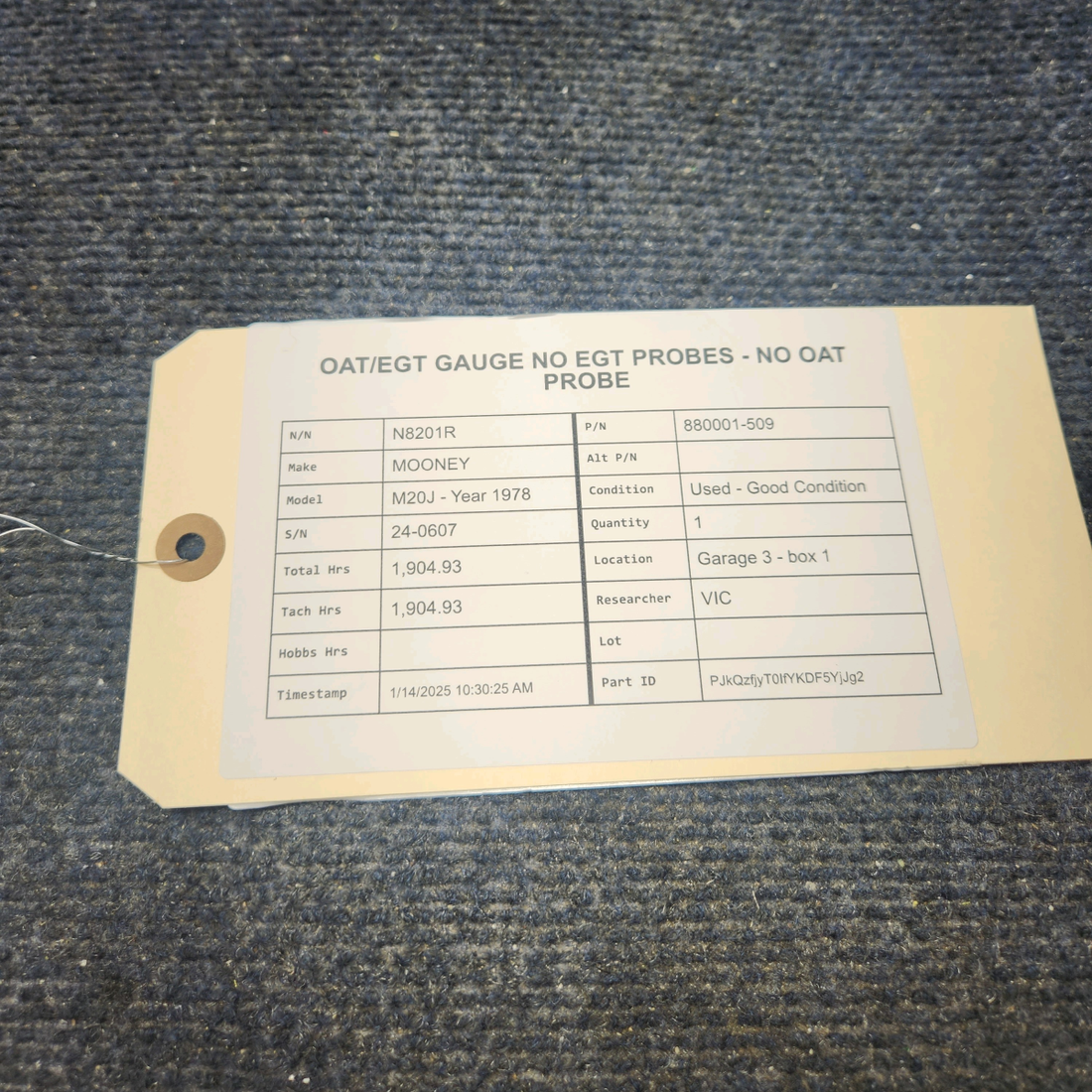 Used aircraft parts for sale, 880001-509 MOONEY M20J OAT/EGT GAUGE NO EGT PROBES - NO OAT PROBE