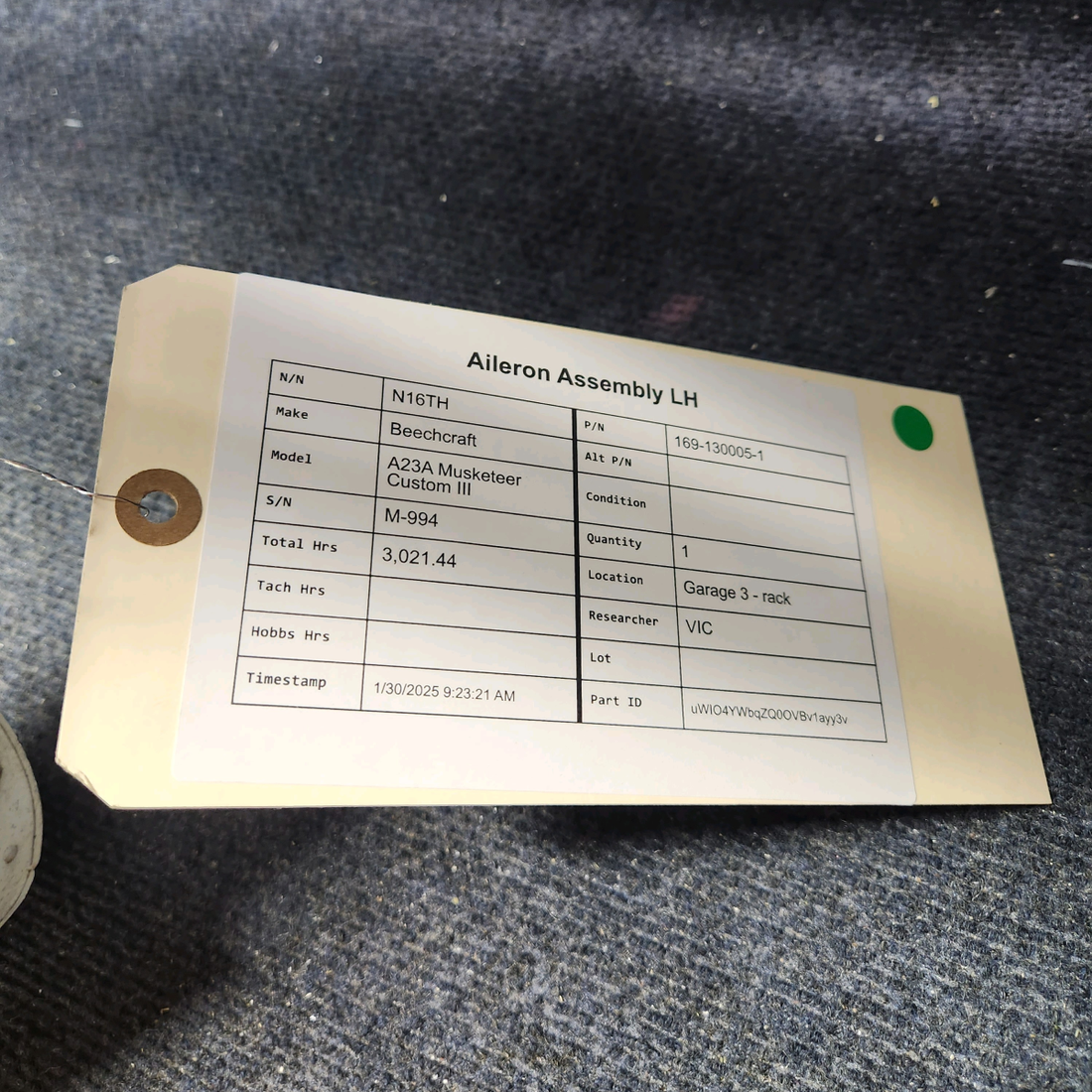 Used aircraft parts for sale, 169-130005-1 Beechcraft A23A Musketeer Custom III AILERON ASSEMBLY LH