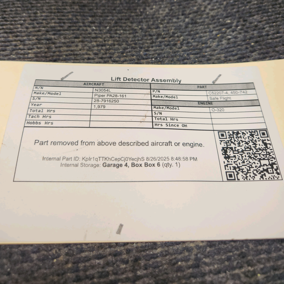 Used aircraft parts for sale, C52207-4 Safe Flight Piper PA28-161 Lift Detector Assembly