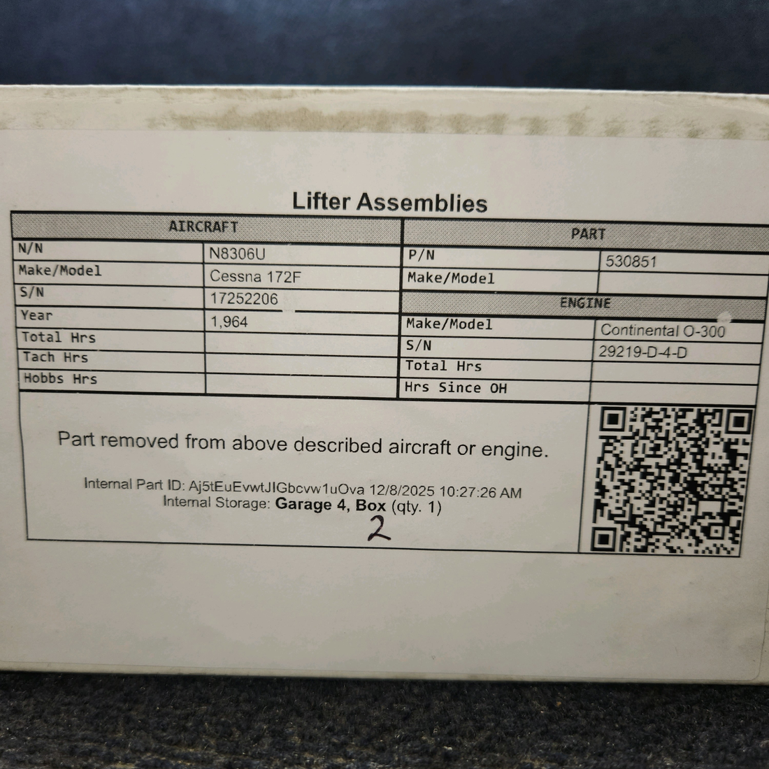 Used aircraft parts for sale, 530851 Continental O-300D Cessna 172F Body Cam Follower