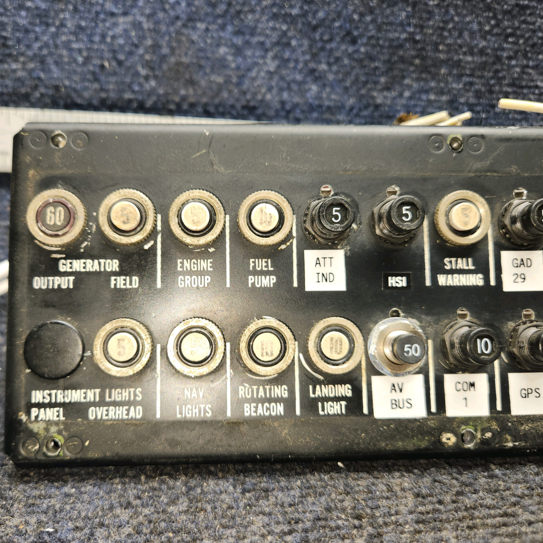 Used aircraft parts for sale, 99696-000 Piper PA28-140 Circuit Breaker Panel with Breakers