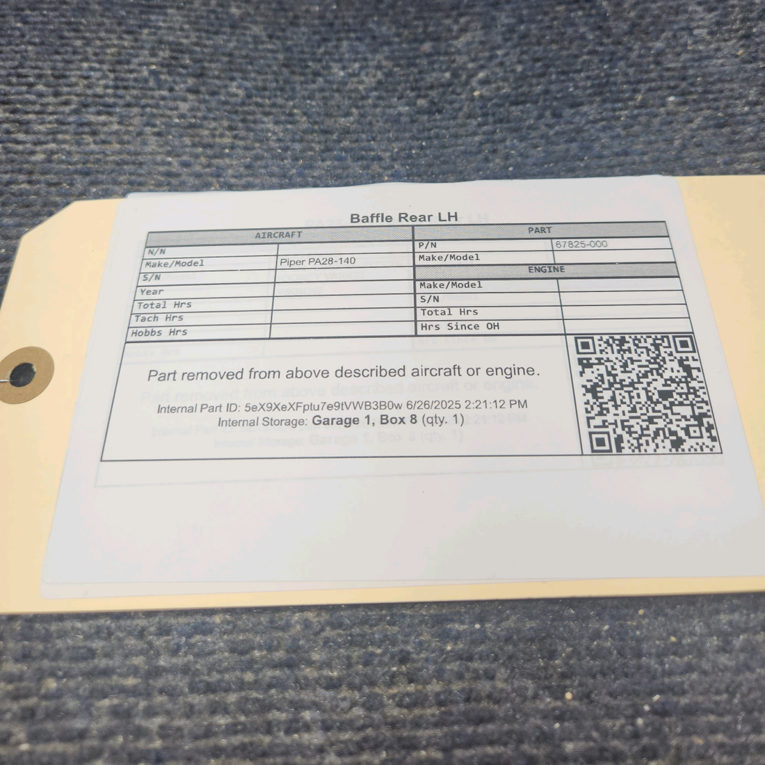 Used aircraft parts for sale, 67825-000 Piper PA28-140 Rear Baffle - LH