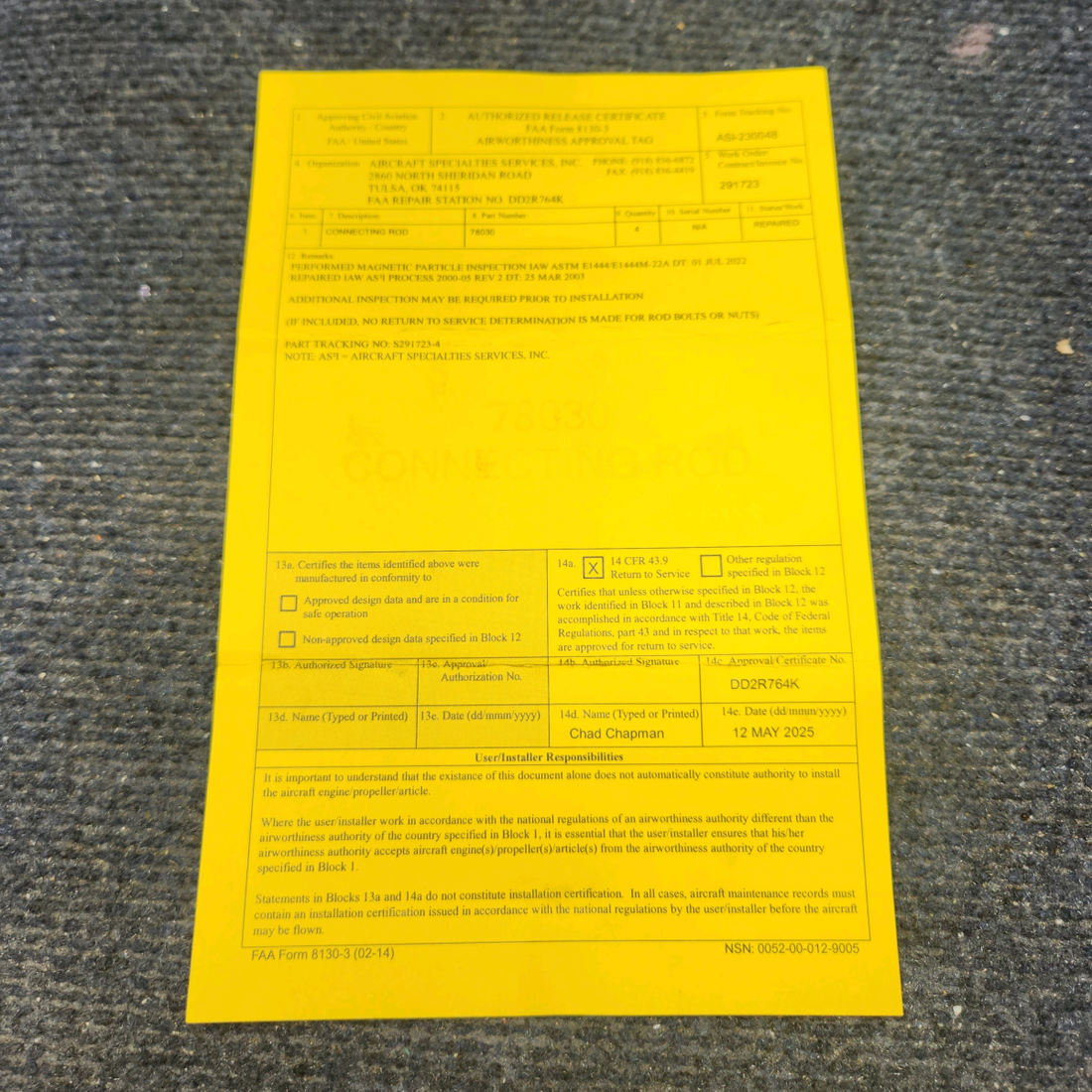 Used aircraft parts for sale, 78030 Lycomoing O-320 CESSNA 172K Connection Rod set of 4 With 8130