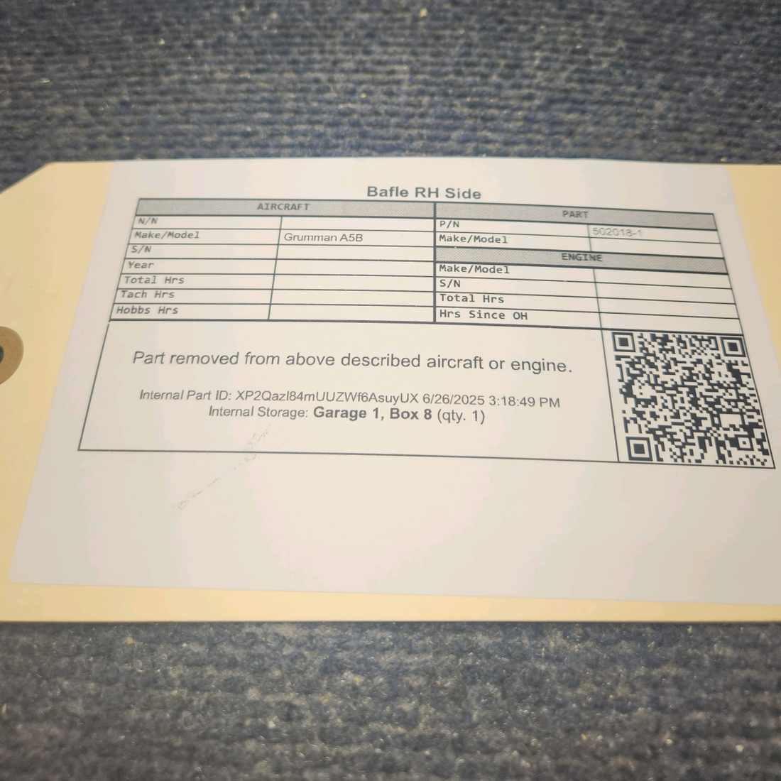 Used aircraft parts for sale, 502018-1 Grumman A5B Baffle - RH