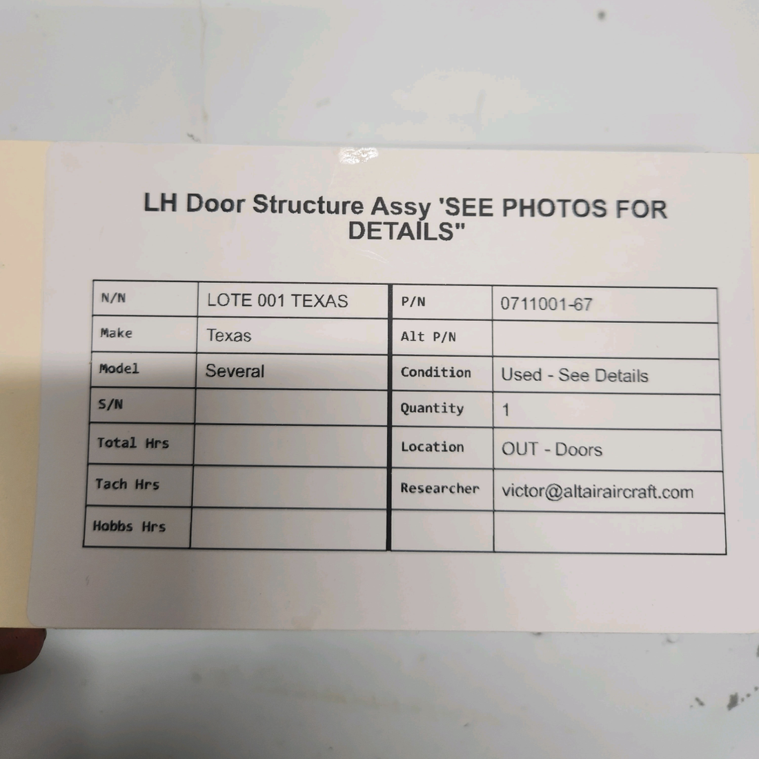 Used aircraft parts for sale, 0711001-67 Cessna  [part_model] Texas Several LH DOOR STRUCTURE ASSY 'SEE PHOTOS FOR DETAILS"