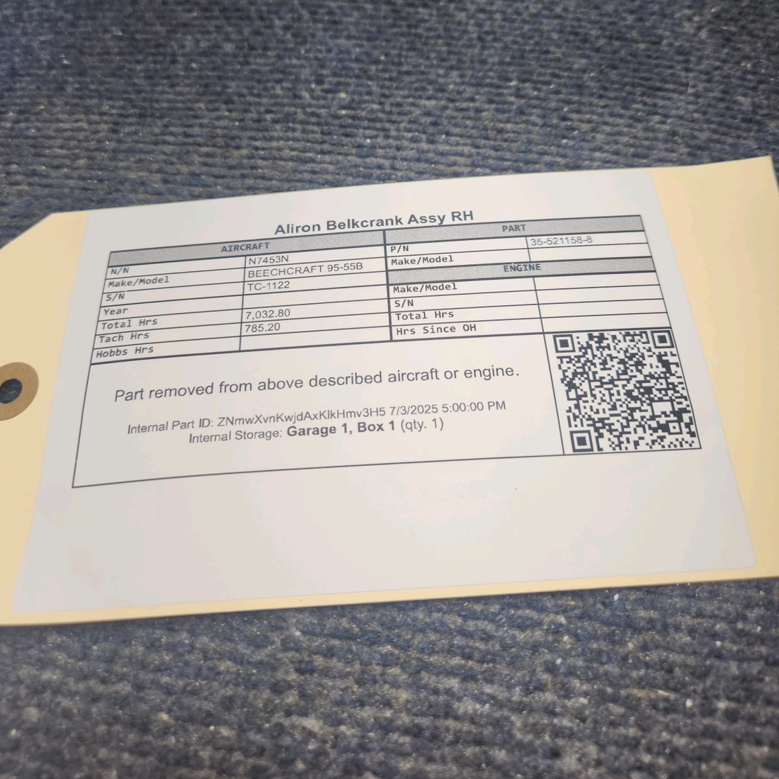 Used aircraft parts for sale, 35-521158-8 BEECHCRAFT 95-55B Aliron Belkcrank Assy RH