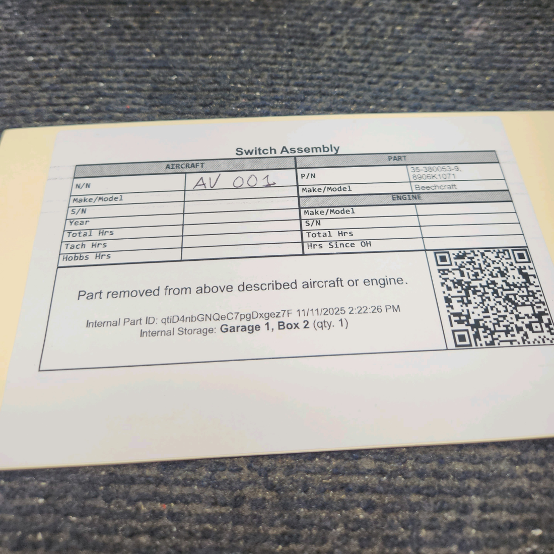 Used aircraft parts for sale, 35-380053-9 Beechcraft 95-B55 Switch Assembly