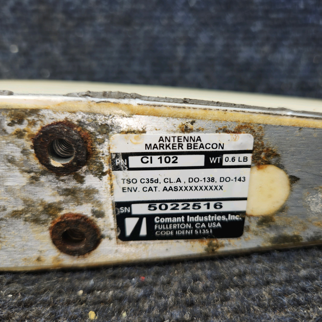 Used aircraft parts for sale, CI-102 Comant CI-102 Cessna 172E Marker Beacon Antenna