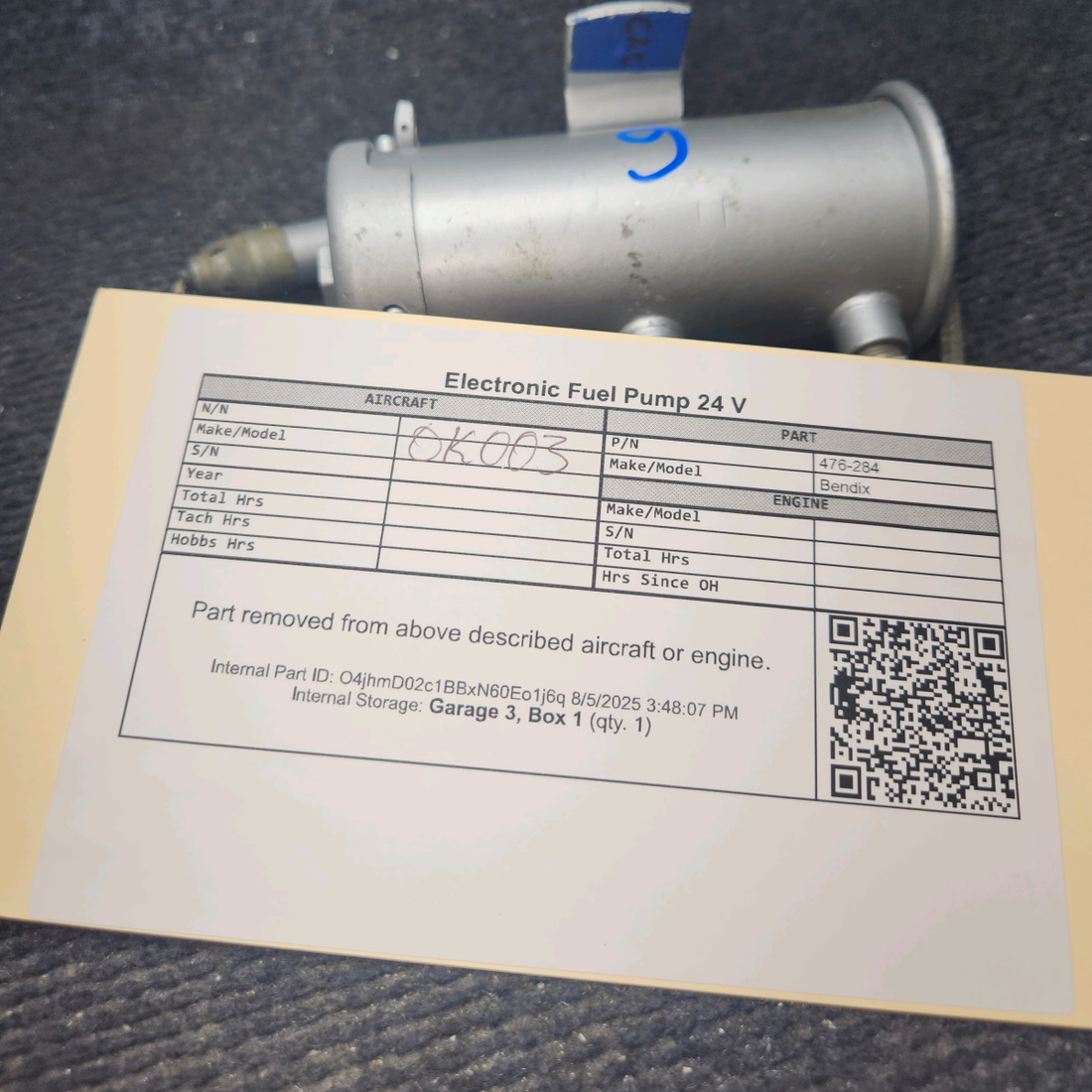 Used aircraft parts for sale, 476-284 Bendix Electronic Fuel Pump 24 V