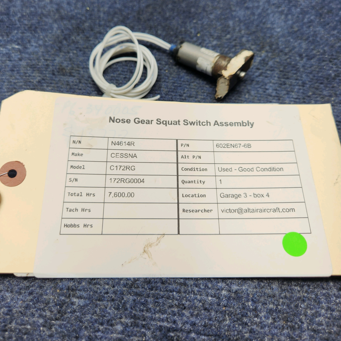 Used aircraft parts for sale, 602EN67-6B CESSNA C172RG NOSE GEAR SQUAT SWITCH ASSEMBLY